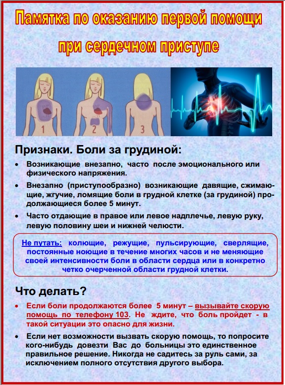 Памятка по оказанию первой помощи при сердечном приступе